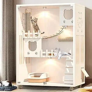 Large Wooden Enclosed Cat Condo on Wheels for Indoor/Outdoor Use.