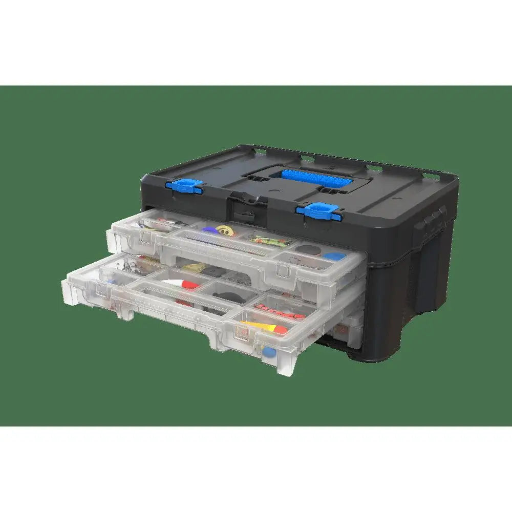 Modular Garage Organizer Container Set with Clear Plastic Dividers.