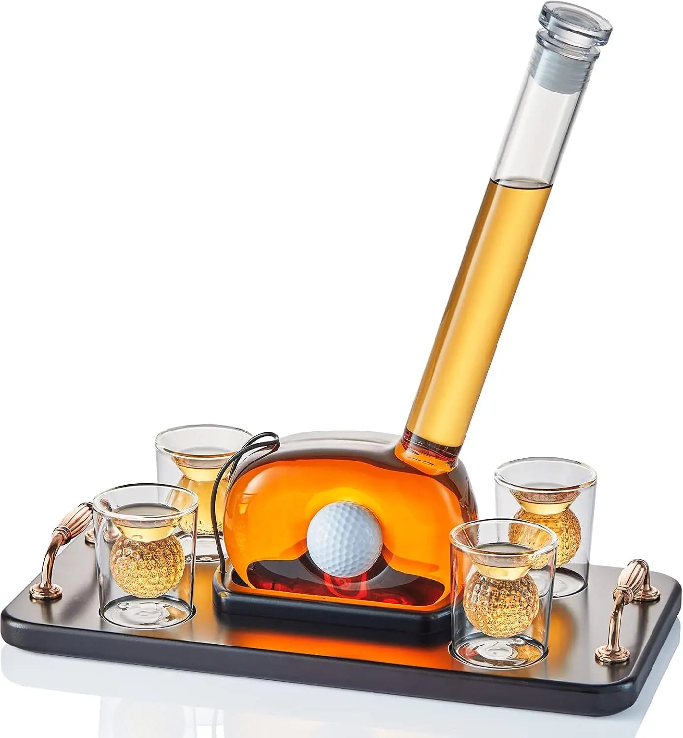 Unique Golf Whiskey Decanter Set with 4 Golf Ball Shot Glasses,