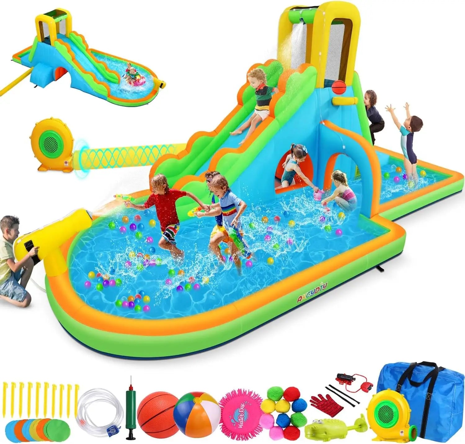 Inflatable Water Slide with Climbing Wall and Bounce House