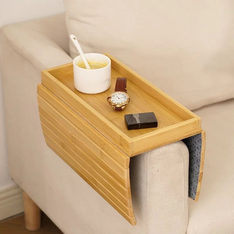 Bamboo Foldable Wood Sofa Armrest Tray