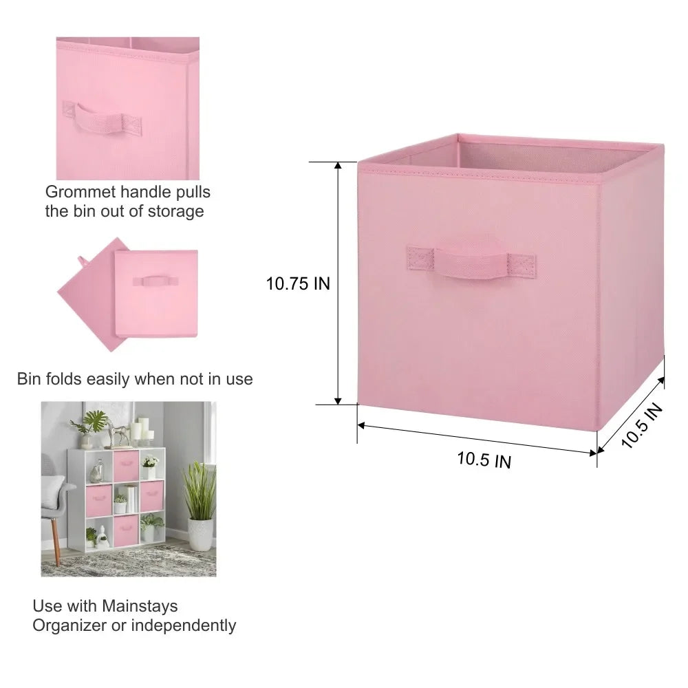 Collapsible Pink 6-Pack Cube Fabric Storage Bins (10.5" x 10.5").