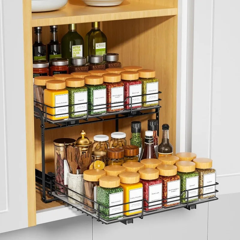 2-Tier Heavy Duty Pull Out Spice Rack for Inside Cabinet.