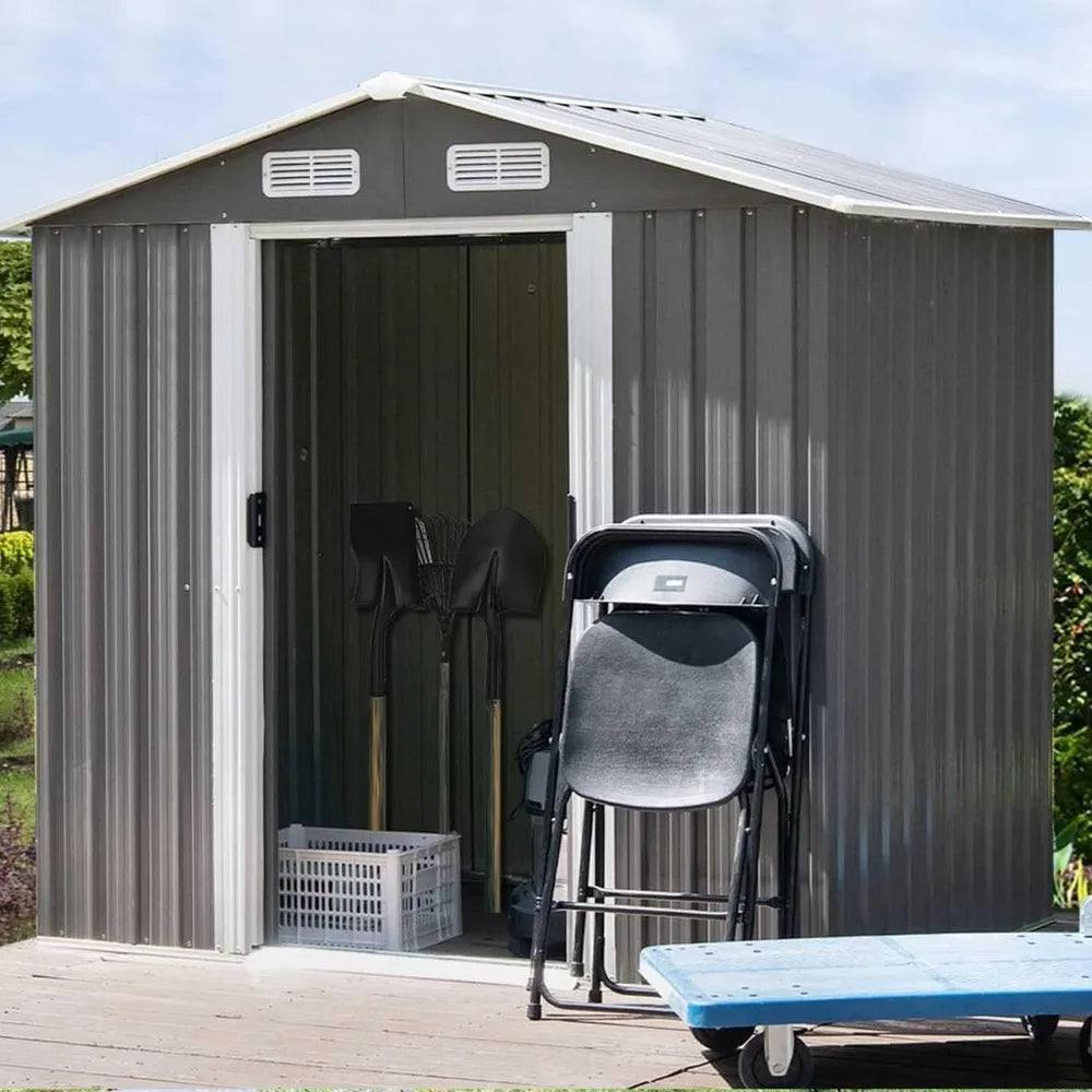 6.2 X 4.2 FT Outdoor Waterproof Metal Storage Shed With Sliding Door.