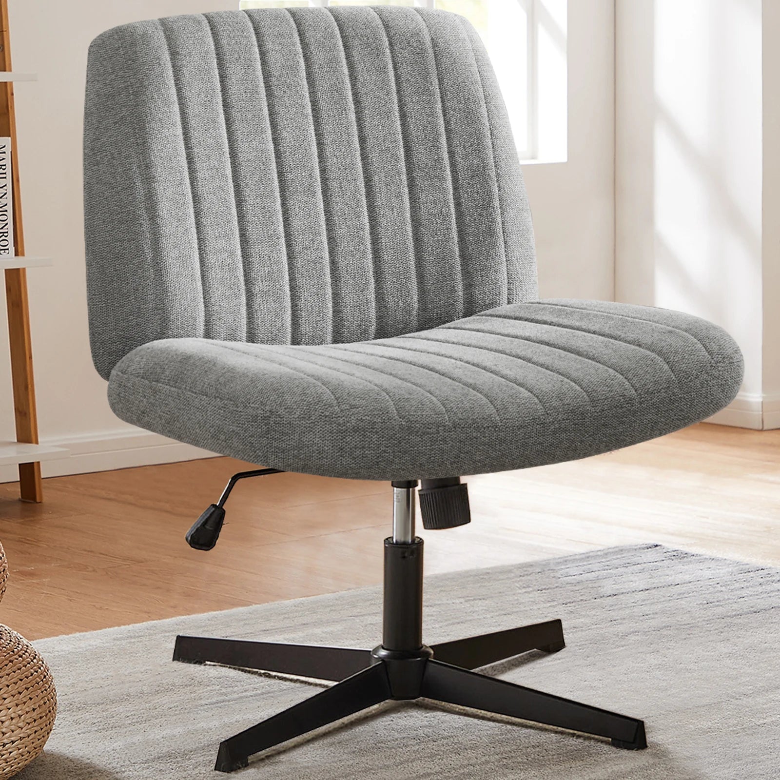Wide, Armless, Adjustable, Swivel, Cross Legged Rocking Gaming Chair.