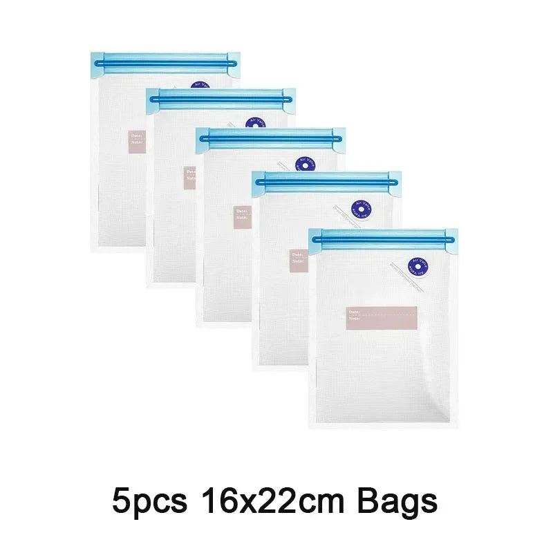 Reusable Electric Handheld Vacuum Sealer Pump with Zipper Bags for Food Storage or Sous Vide Bags.