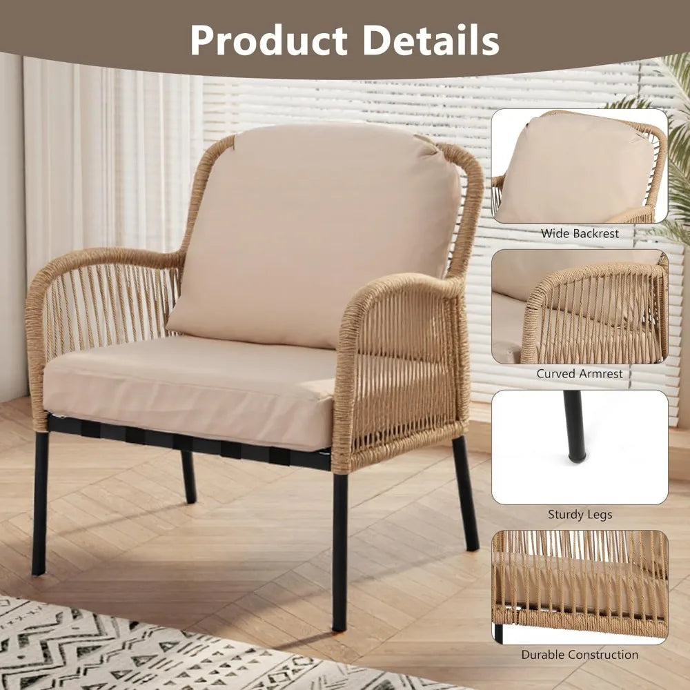 4 Pieces Outdoor All-Weather Rattan Patio Furniture Set with 2 Wicker Chairs. Loveseat & Table
