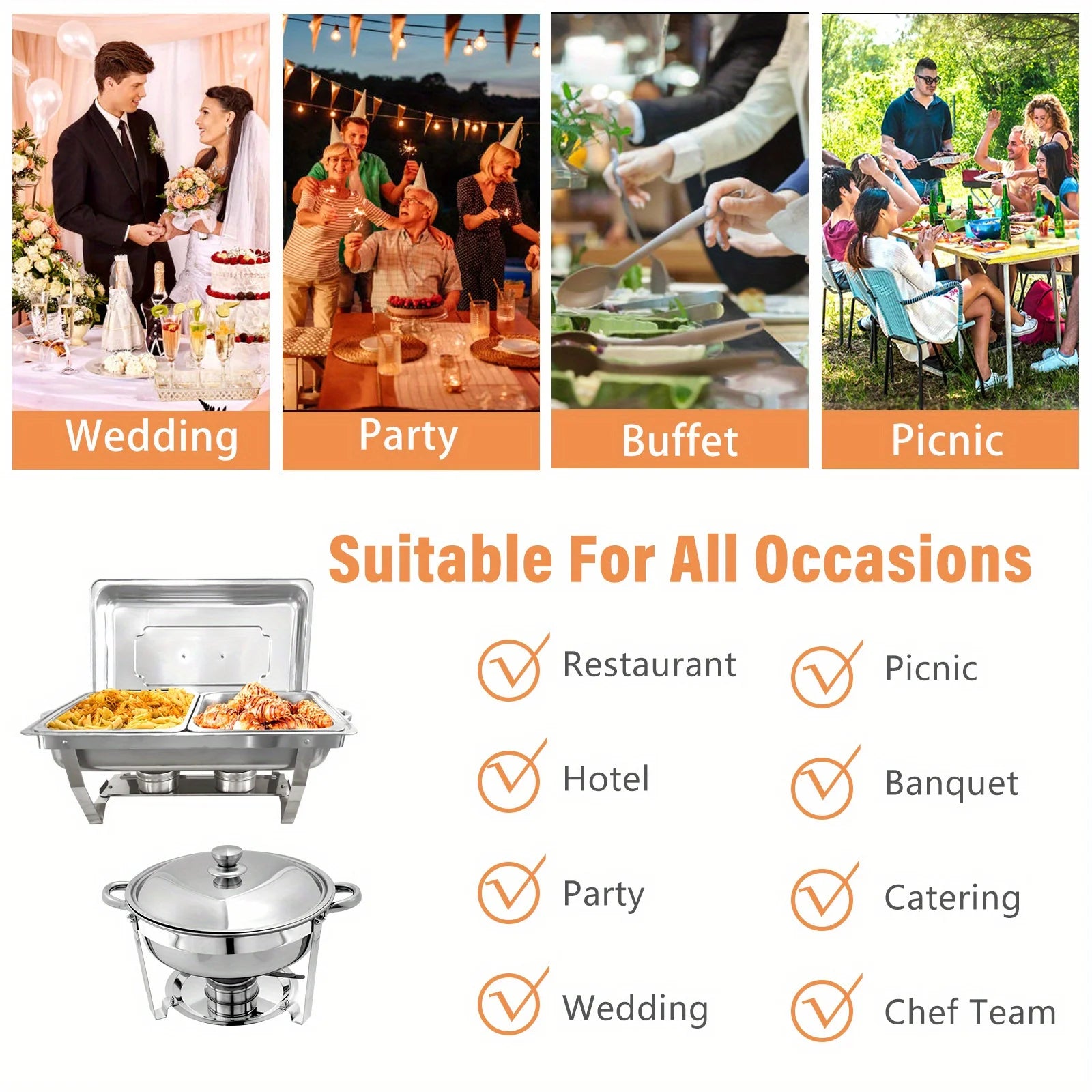 8 Piece Stainless Steel Chafing Dish Buffet Set with Lids and Holders