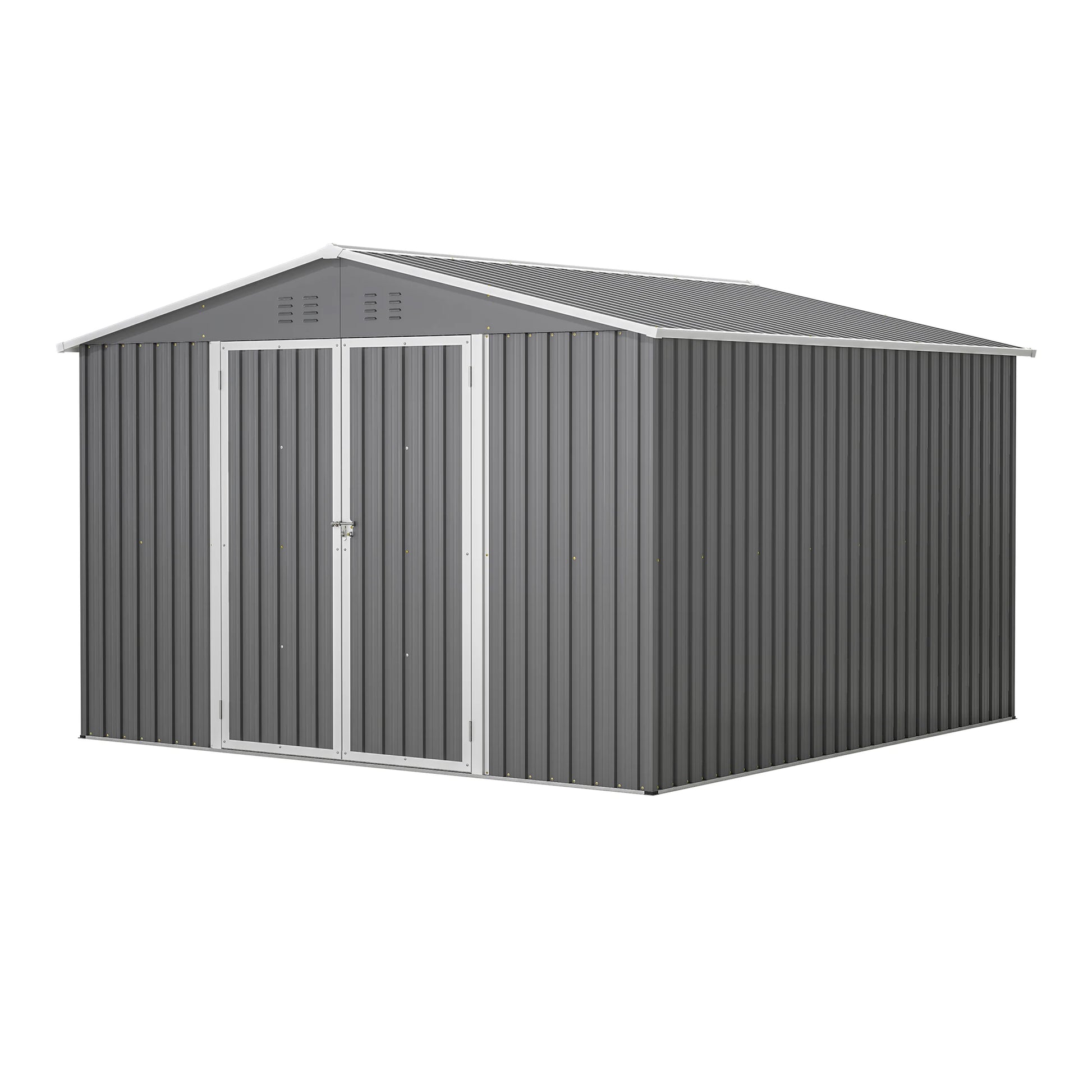 Outdoor 10 x 10  FT Metal Storage Shed with Lockable Doors and Updated Frame Structure.