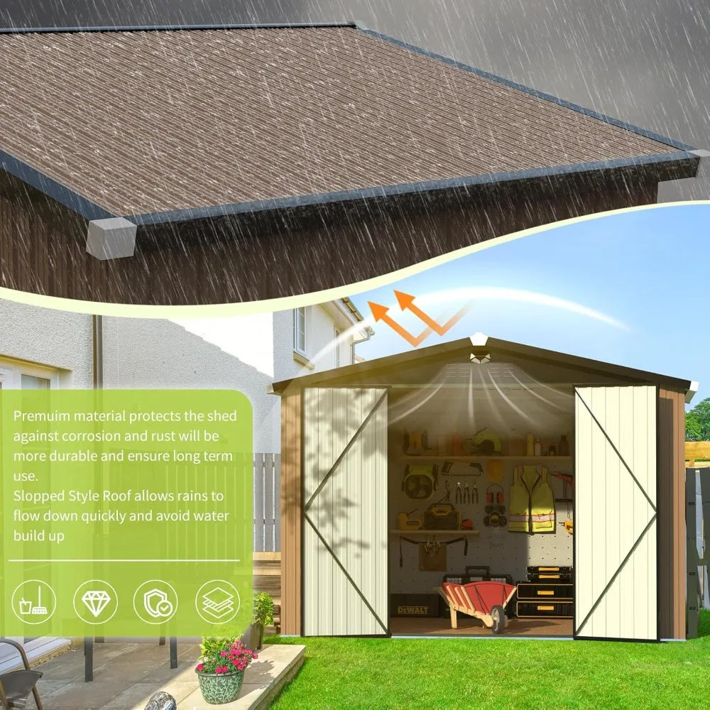 10' x 12' Waterproof Outdoor Storage Building with Lockable Doors,