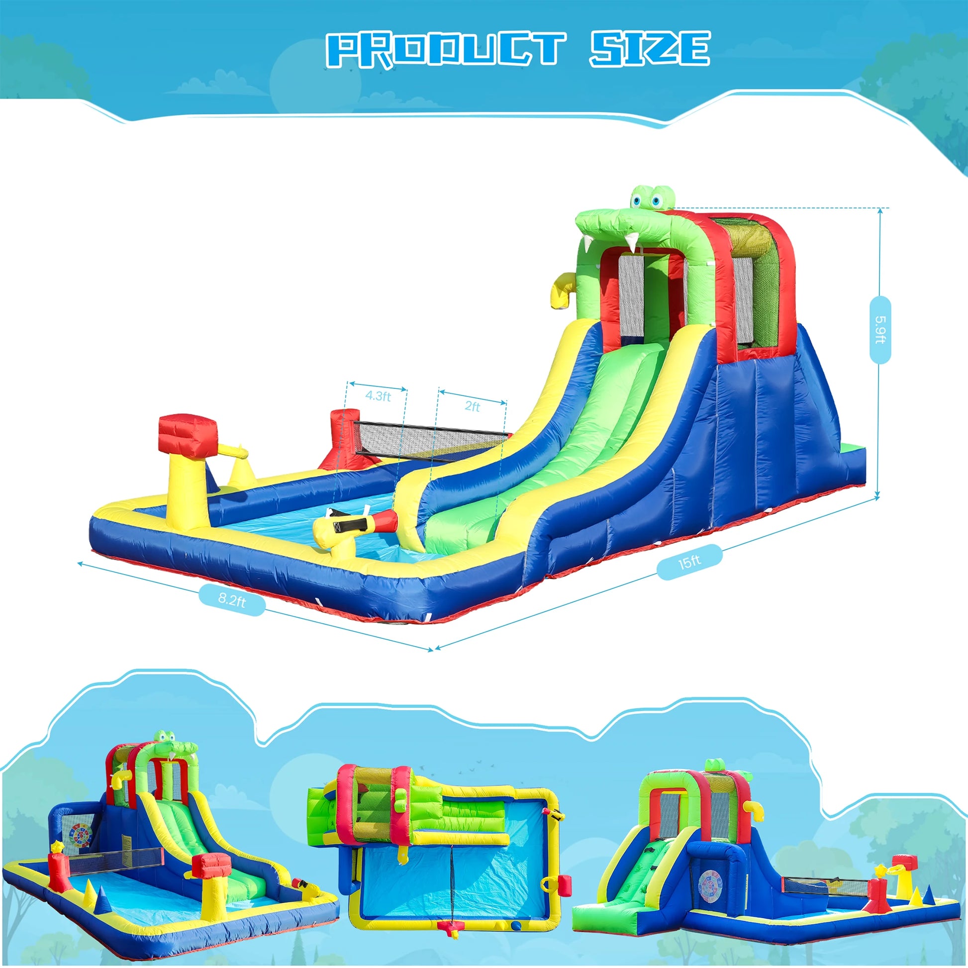 8-in-1 Crocodile Inflatable Water Slide