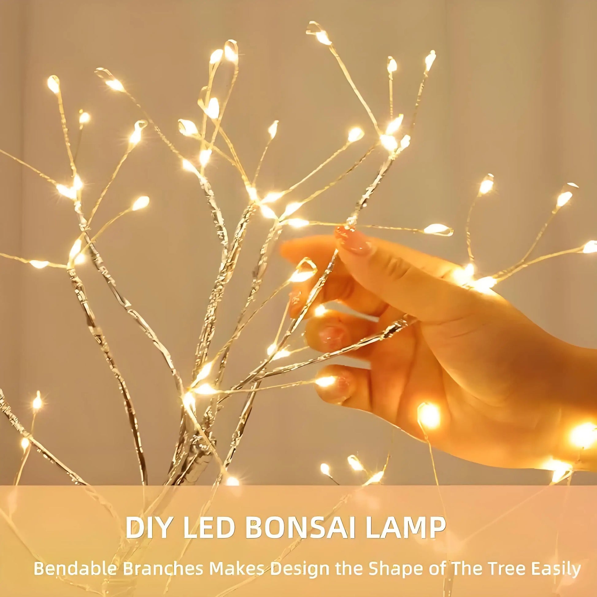 Desktop LED Bonsai Iron Tree Lamp with Silver Branches and Pearl Gold Leaf Stars