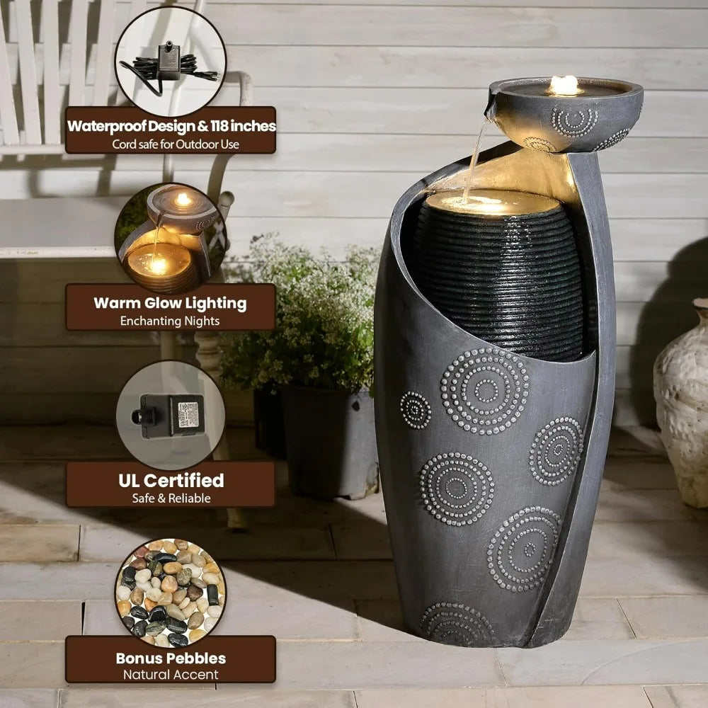 Outdoor or Indoor Floor Standing Water Fountain Feature with LED Light & Pump.
