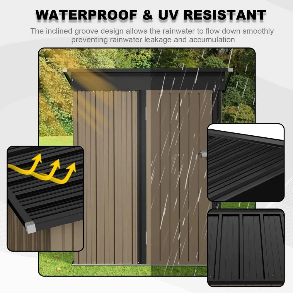 5 x 3 Ft. Outdoor Waterproof Metal Storage Shed with Lockable Door.