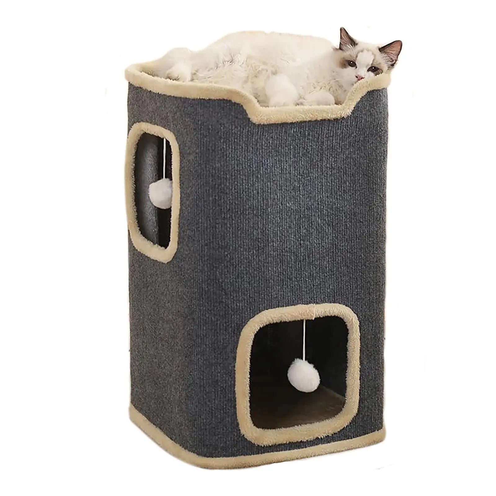 Rectangular 2-Layer Cat Playhouse for Indoor Cats with Hanging Toys