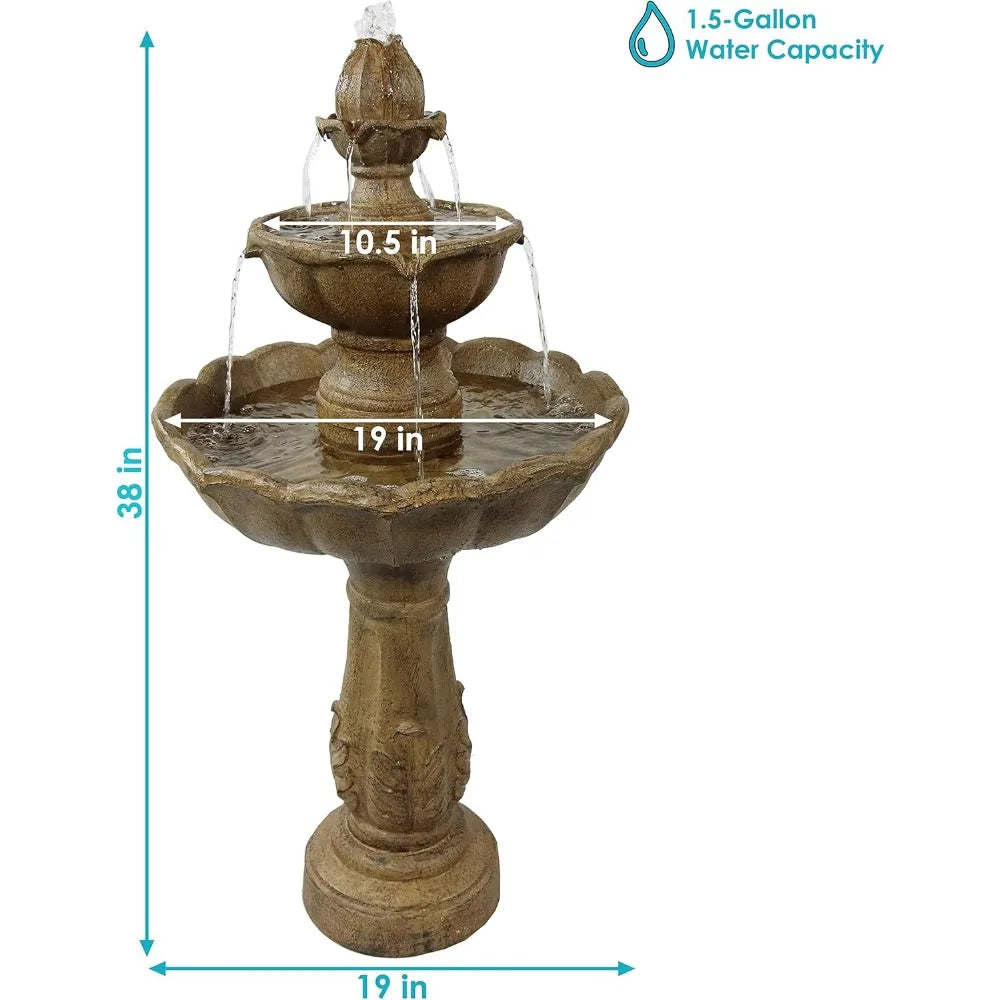 Blooming Flower 38-Inch 2-Tier Outdoor Water Fountain with Electric Submersible Pump.