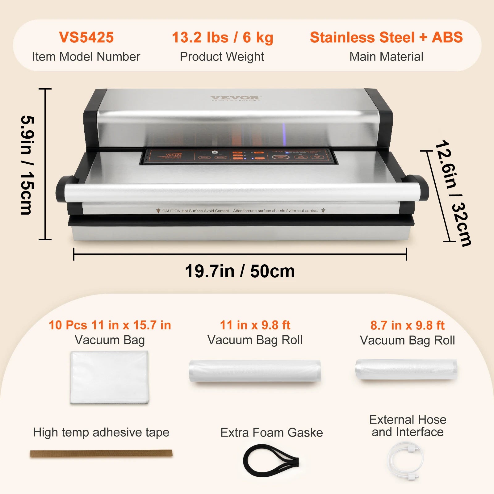 Multifunctional Commercial Vacuum Sealer Machine with Bag Roll Storage Cutter for Home Kitchen