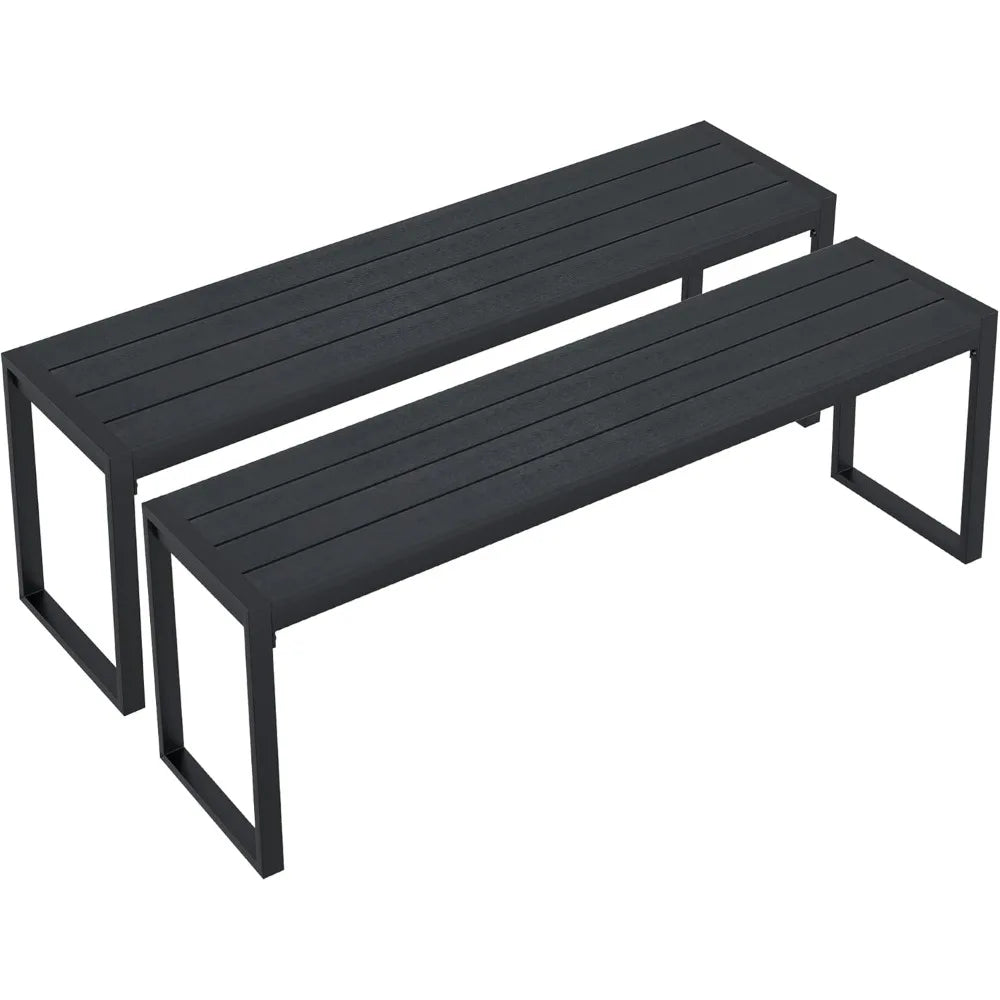 Two 53" Long Backless Metal 3-Person Outdoor Benches