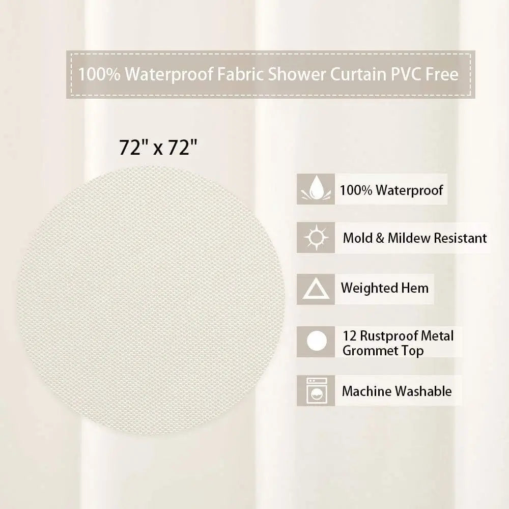 72 x 72 inch Ivory 100% Waterproof Fabric Shower Curtain Liner with Magnets.