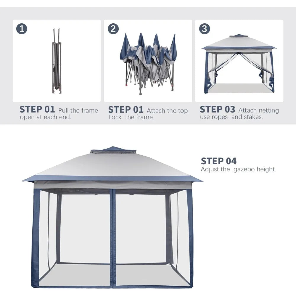 11x11 Pop Up Outdoor Gazebo for Backyard with Wheeled Carry Bag