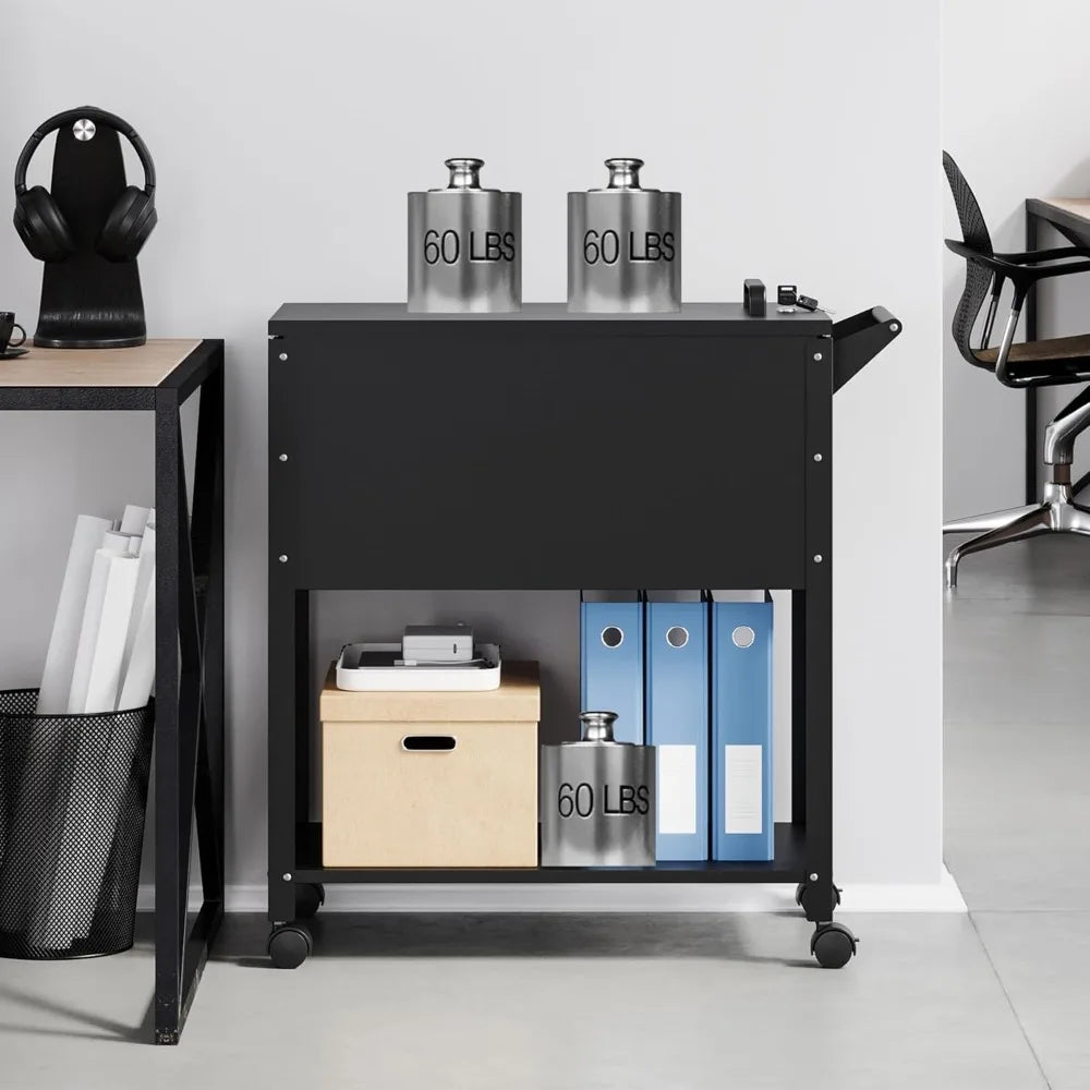 Rolling File Cart with Lock and Pull-Out Hanging File Folders