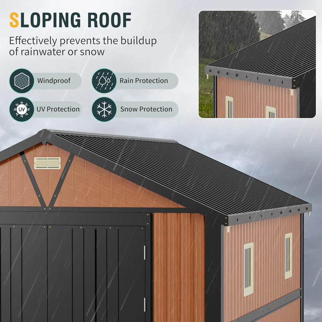 Large Metal Storage Shed with Floor and Lockable Doors.