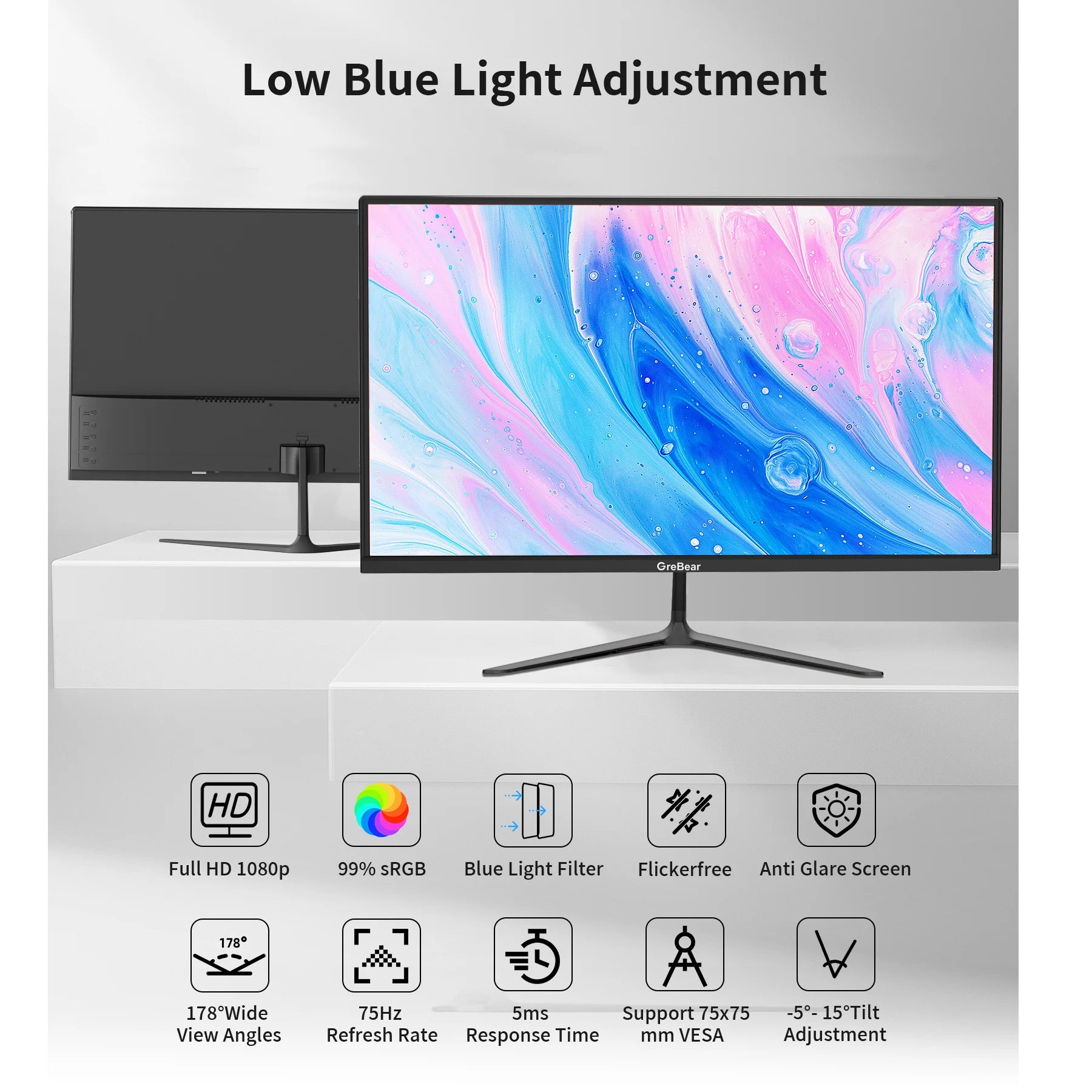 Personal Computer LED Blue Light 24-inch Display Desktop Monitor with LED Blue Light.